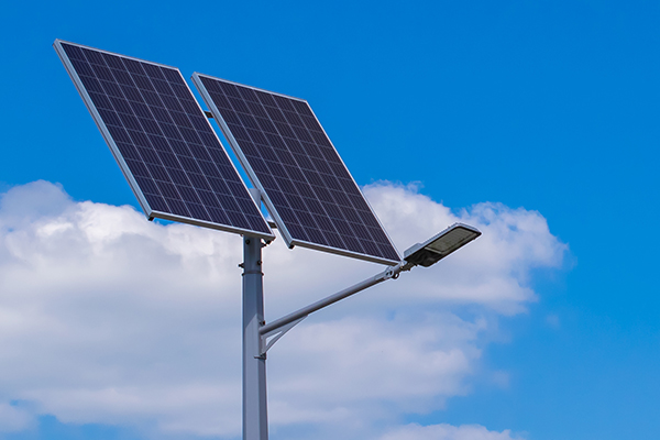 Modern street lighting pole with solar panel