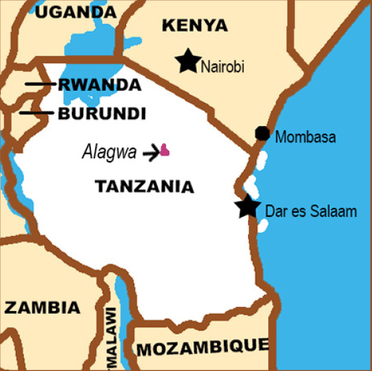 map showing location of Alagwa people in Tanzania