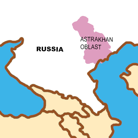 map showing Astrakhan oblast in south Russia