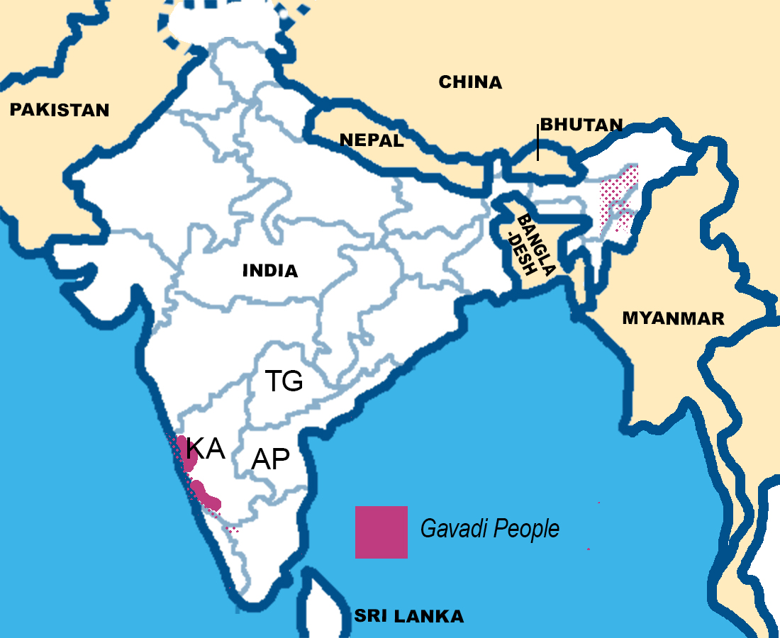 map showing concentration of Gavadi people in Karnataka India