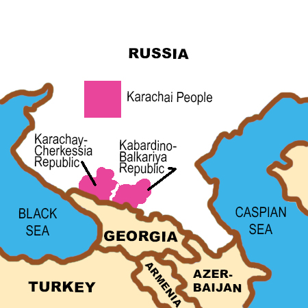 map showing location of Karachai people in Russia