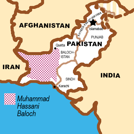 Map showing location of Muhammed Hasani Baloch in Pakistan