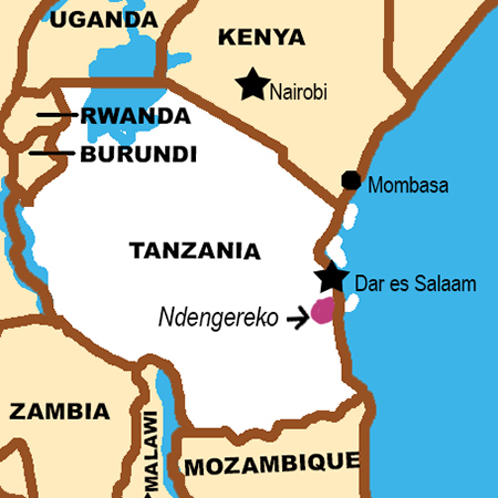 map showing the location of the Ndengereko in Tanzania, south of Dar es Salaam