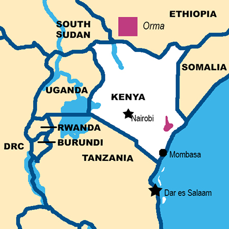 map showing location of Orma in Kenya